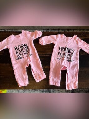 Pink 'Born Together / Friends Forever' Baby One-Piece Bodysuits - Twin Set
